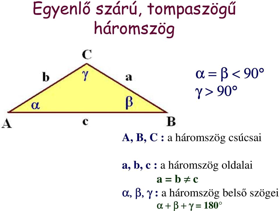 a, b, c : a háromszög oldalai a = b c α,