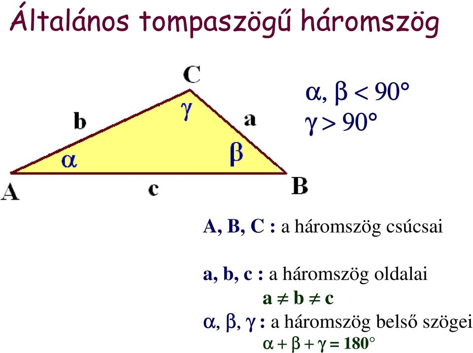 b, c : a háromszög oldalai a b c α, β, γ