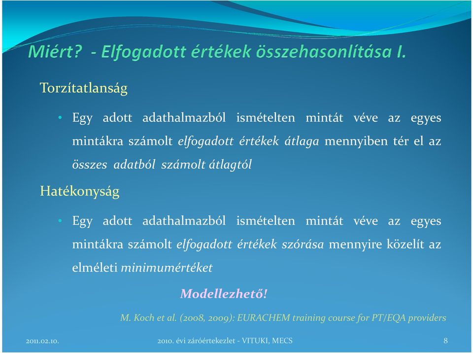 egyes mintákra számolt elfogadott értékek szórása mennyire közelít az elméleti minimumértéket Modellezhető! M. Koch et al.