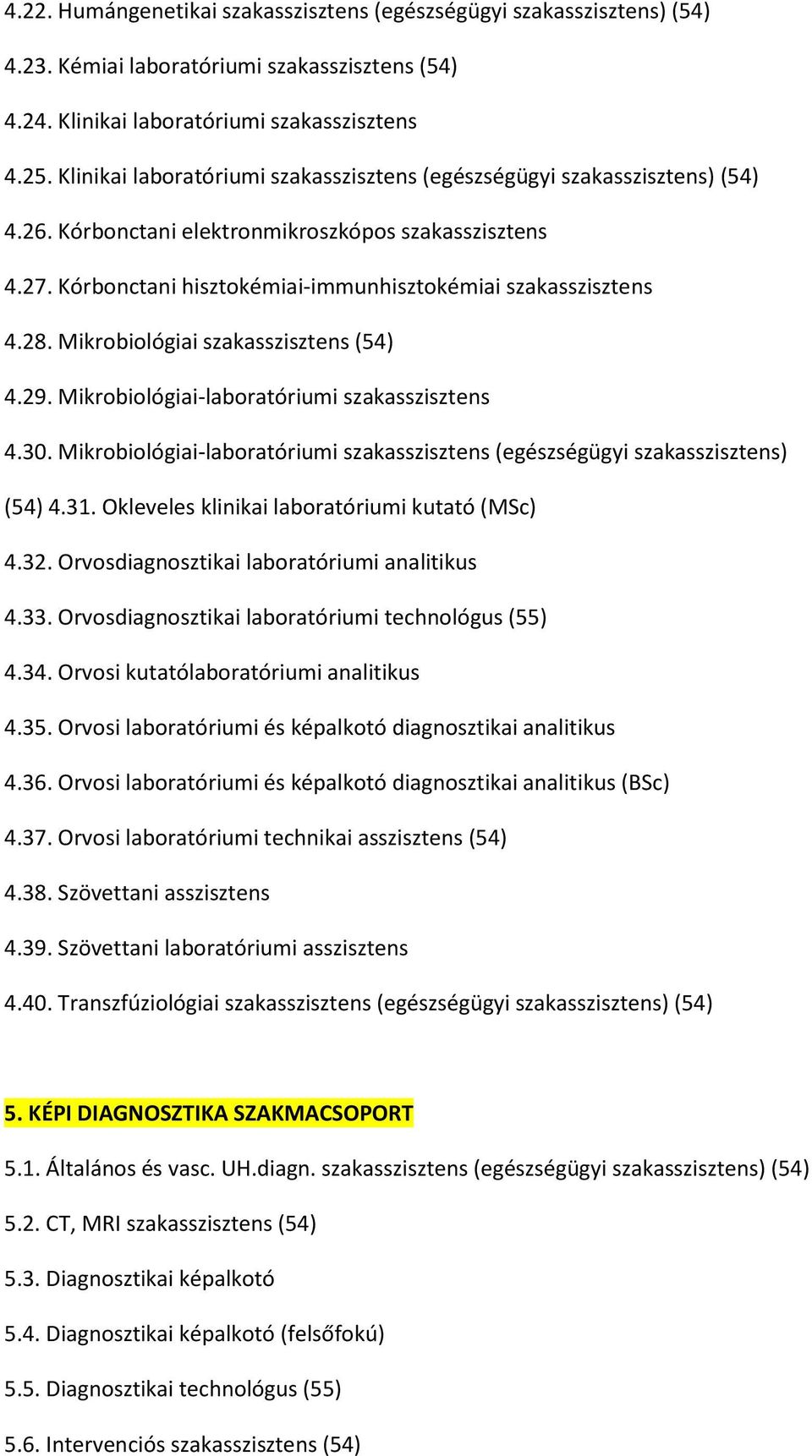 Mikrobiológiai szakasszisztens (54) 4.29. Mikrobiológiai-laboratóriumi szakasszisztens 4.30. Mikrobiológiai-laboratóriumi szakasszisztens (egészségügyi szakasszisztens) (54) 4.31.