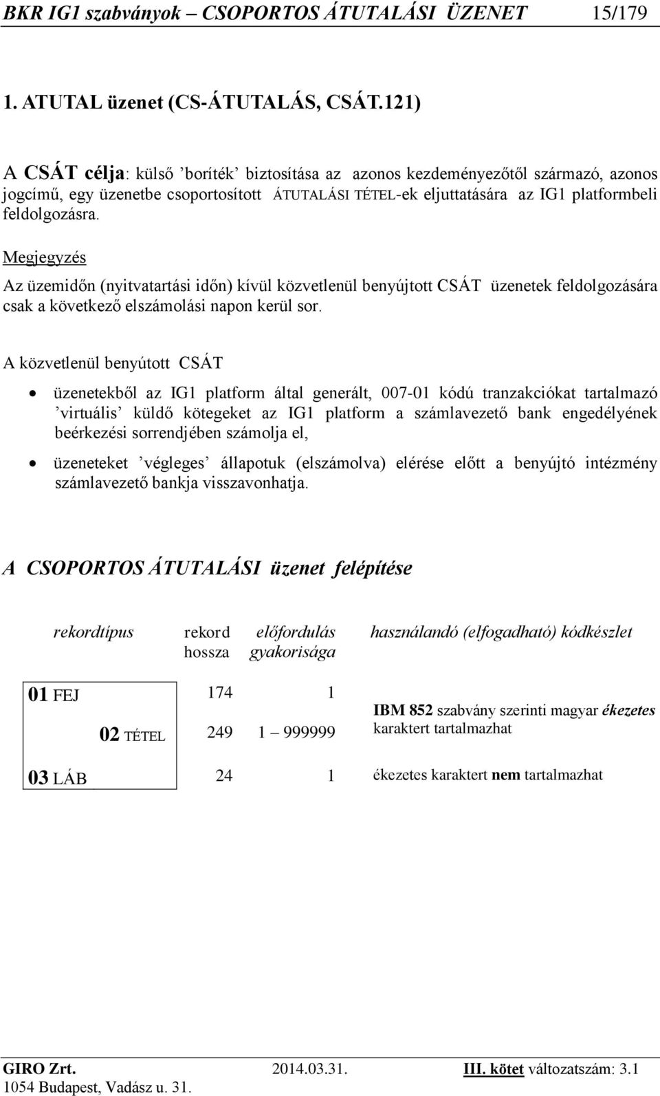 Megjegyzés Az üzemidőn (nyitvatartási időn) kívül közvetlenül benyújtott CSÁT üzenetek feldolgozására csak a következő elszámolási napon kerül sor.