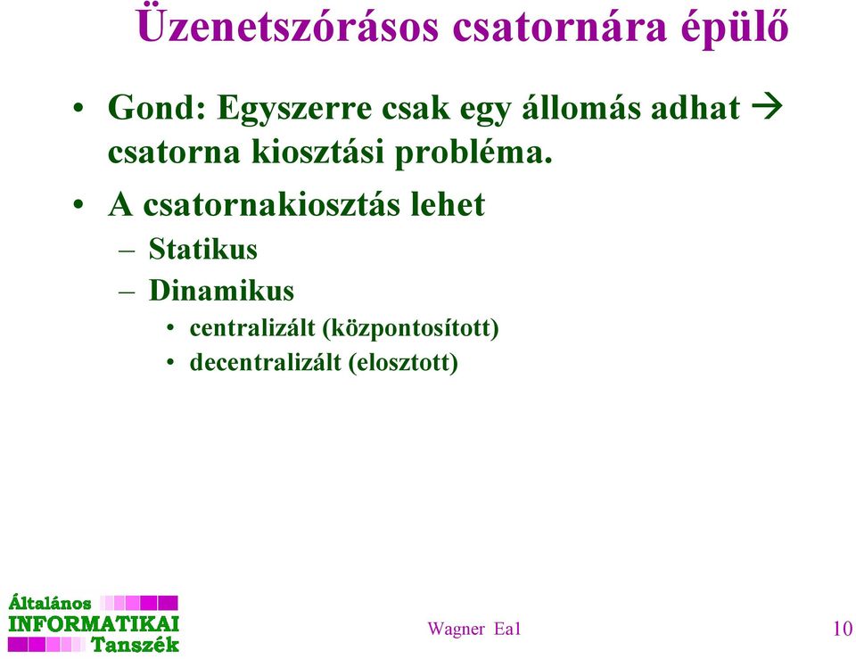 A csatornakiosztás lehet Statikus Dinamikus