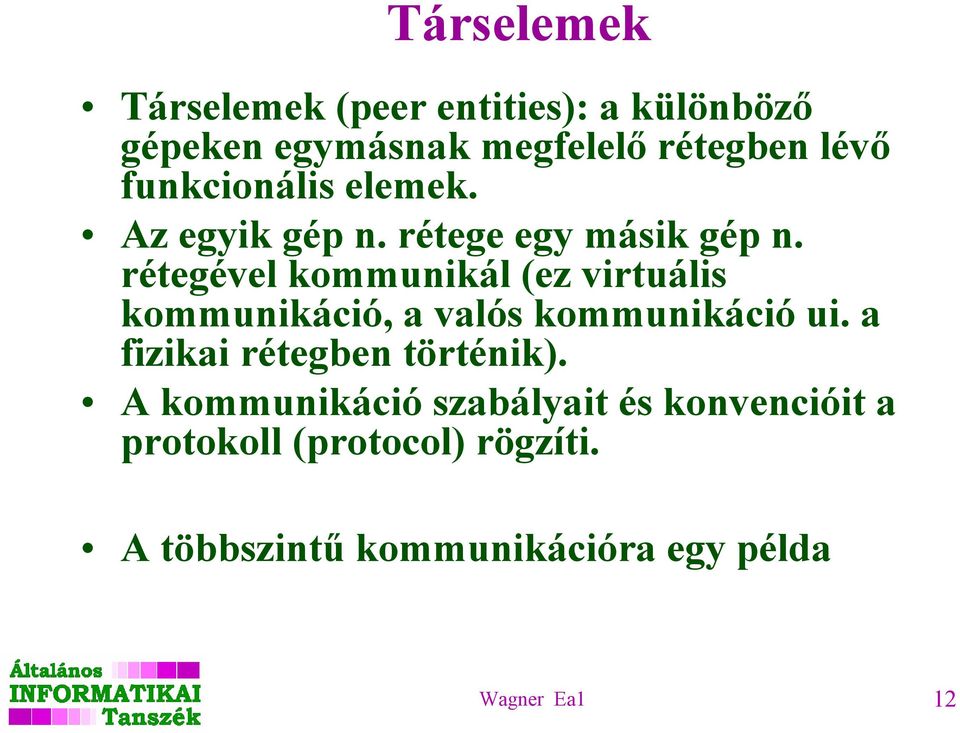 rétegével kommunikál (ez virtuális kommunikáció, a valós kommunikáció ui.