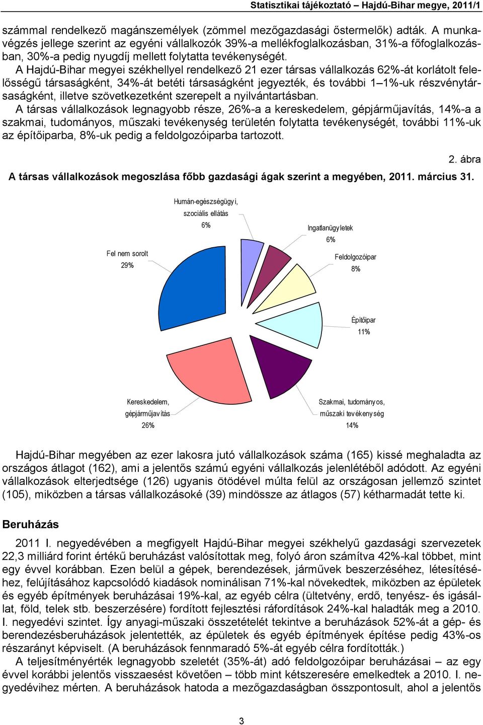 A Hajdú-Bihar megyei székhellyel rendelkező 21 ezer társas vállalkozás 62%-át korlátolt felelősségű társaságként, 34%-át betéti társaságként jegyezték, és további 1 1%-uk részvénytársaságként,