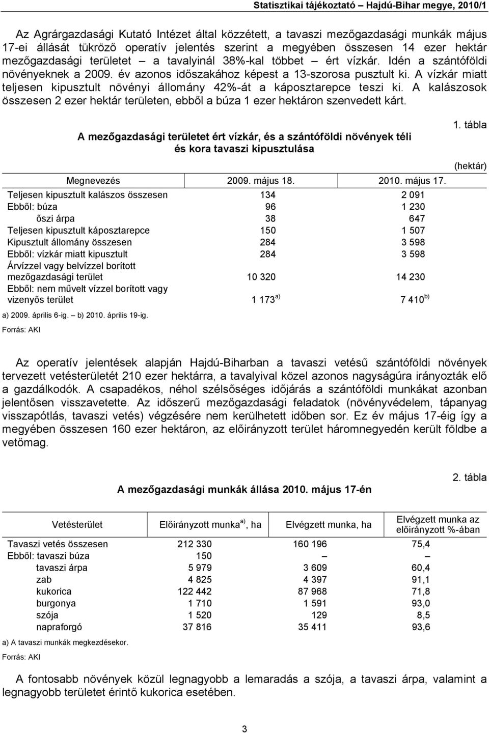 A vízkár miatt teljesen kipusztult növényi állomány 42%-át a káposztarepce teszi ki. A kalászosok összesen 2 ezer hektár területen, ebből a búza 1 ezer hektáron szenvedett kárt.