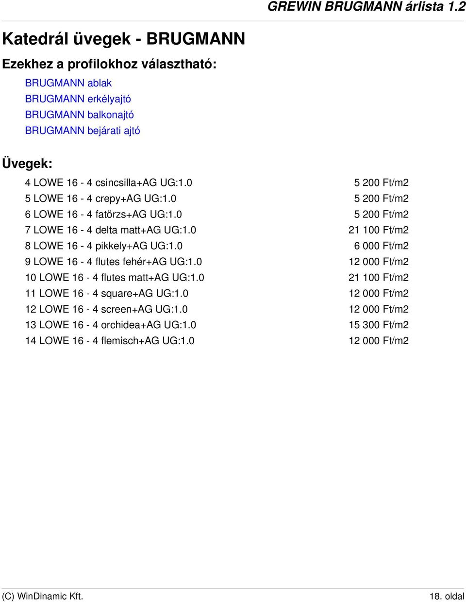 0 21 100 Ft/m2 8 LOWE 16-4 pikkely+ag UG:1.0 6 000 Ft/m2 9 LOWE 16-4 flutes fehér+ag UG:1.0 12 000 Ft/m2 10 LOWE 16-4 flutes matt+ag UG:1.