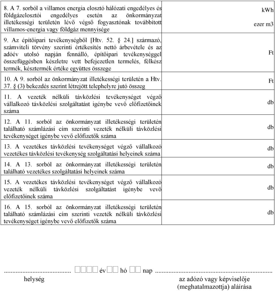 mennyisége 9. Az építőipari tevékenységből [Htv. 52. 24.