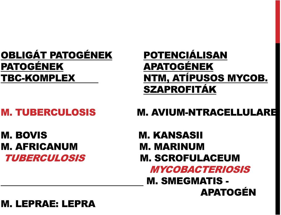 AVIUM-NTRACELLULARE M. BOVIS M. KANSASII M. AFRICANUM M.