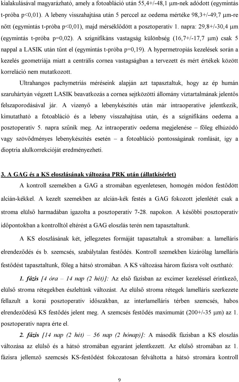 A szignifikáns vastagság különbség (16,7+/-17,7 µm) csak 5 nappal a LASIK után tűnt el (egymintás t-próba p=0,19).