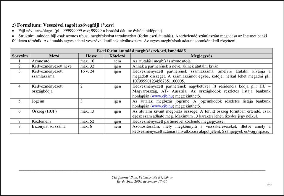 A terhelendő számlaszám megadása az Internet banki felületen történik. Az átutalás egyes adatai vesszővel kerülnek elválasztásra. Az egyes megbízások adatait soronként kell rögzíteni.