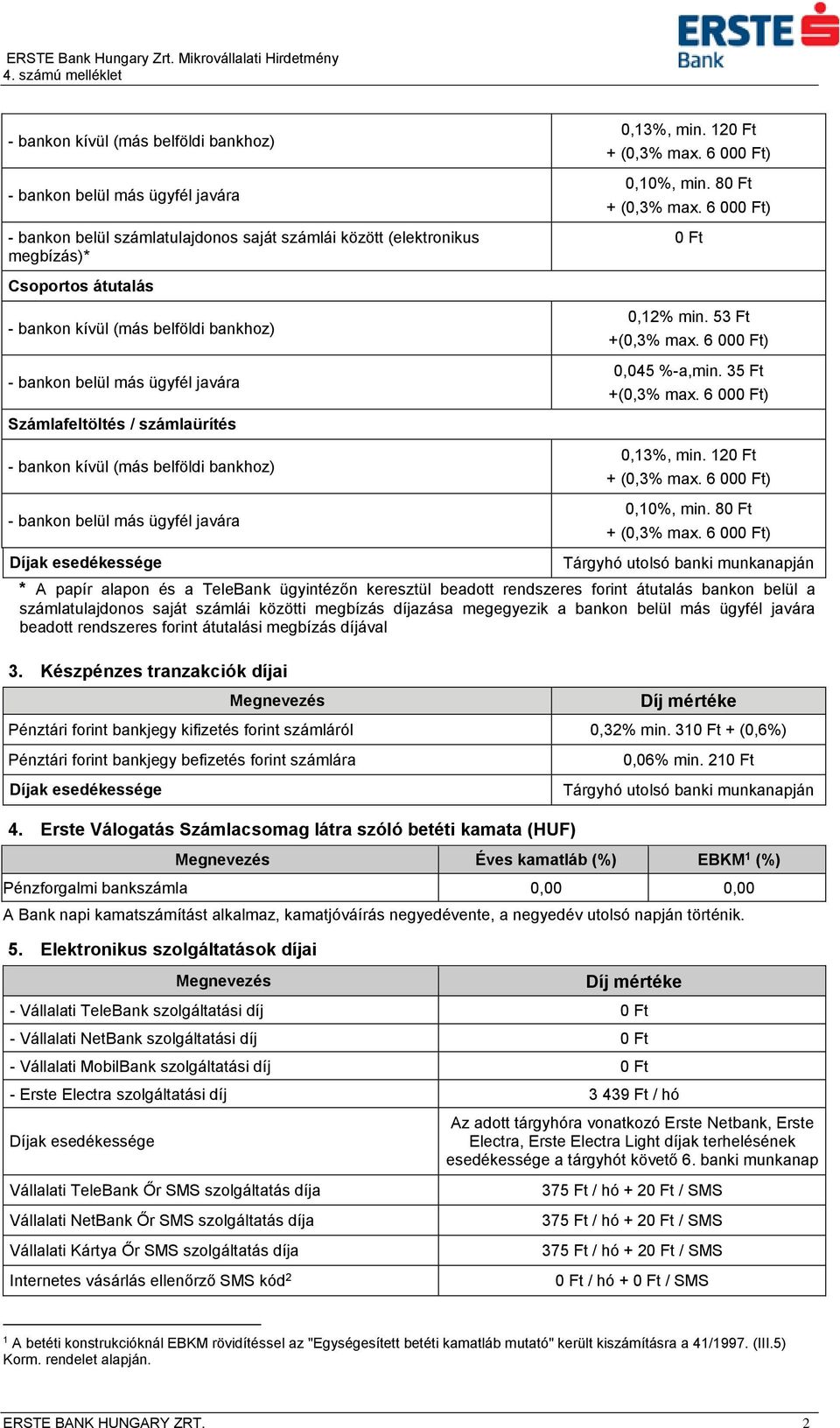 8 * A papír alapon és a TeleBank ügyintézőn keresztül beadott rendszeres forint átutalás bankon belül a számlatulajdonos saját számlái közötti megbízás díjazása megegyezik a bankon belül más ügyfél