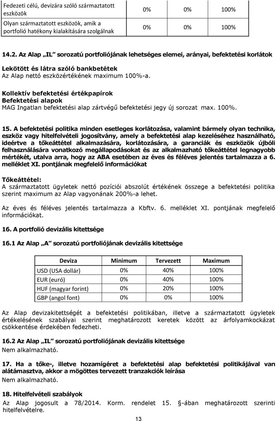 Kollektív befektetési értékpapírok Befektetési alapok MAG Ingatlan befektetési alap zártvégű befektetési jegy új sorozat max. 100%. 15.