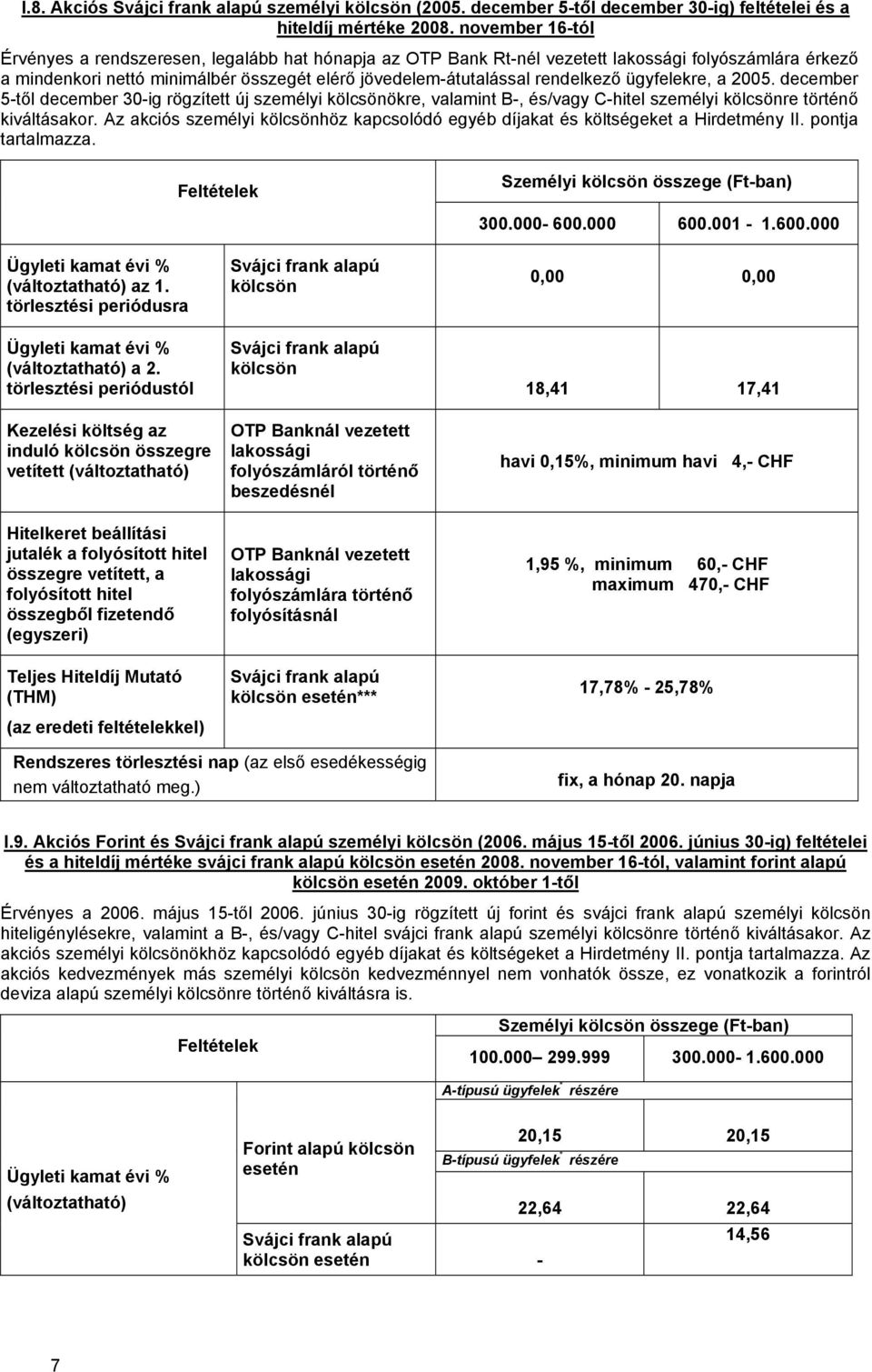 ügyfelekre, a 2005. december 5-től december 30-ig rögzített új személyi kölcsönökre, valamint B-, és/vagy C-hitel személyi kölcsönre történő kiváltásakor.