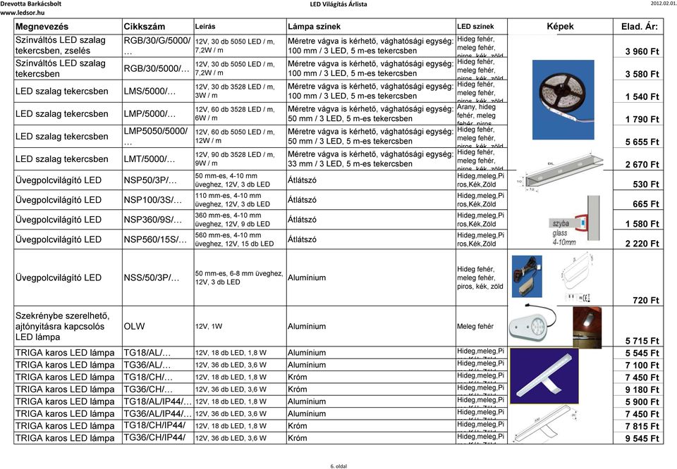 30 db 5050 / m, 7,2W / m 12V, 30 db 5050 / m, 7,2W / m 12V, 30 db 3528 / m, 3W / m 12V, 60 db 3528 / m, 6W / m 12V, 60 db 5050 / m, 12W / m 12V, 90 db 3528 / m, 9W / m 50 mm-es, 4-10 mm üveghez, 12V,