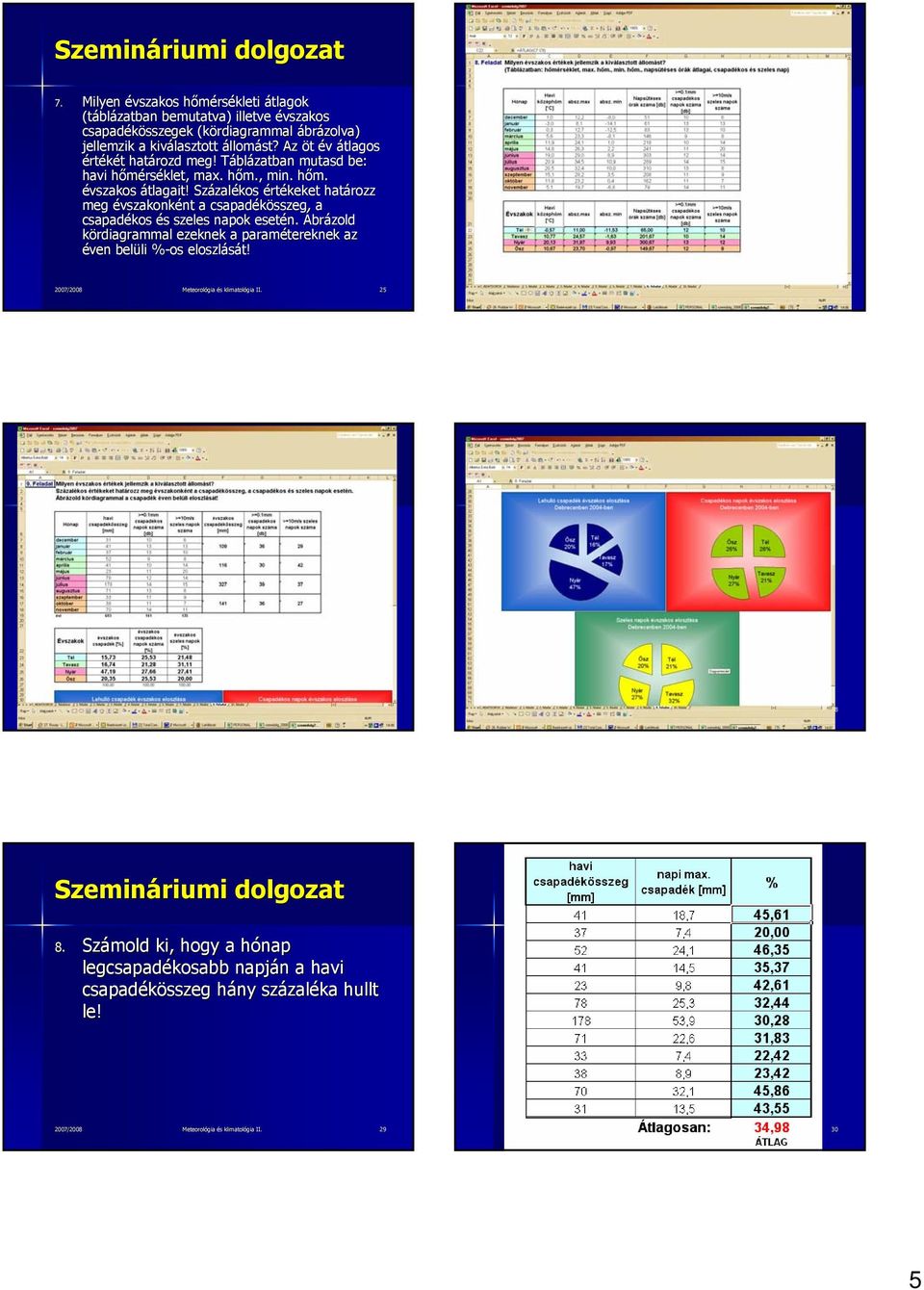 Ábrázold kördiagrammal ezeknek a paramétereknek az éven belüli %-os% eloszlását! 2007/2008 Meteorológia és klimatológia II. 25 2007/2008 Meteorológia és klimatológia II.