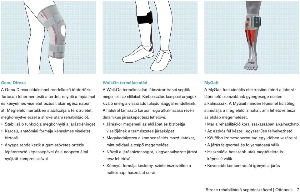 Stabilizáló funkciója megkönnyíti a járástréninget Karcsú, anatómiai formája kényelmes viseletet biztosít Anyaga rendelkezik a gumiszövetes ortézis légáteresztő képességével és a neoprén által