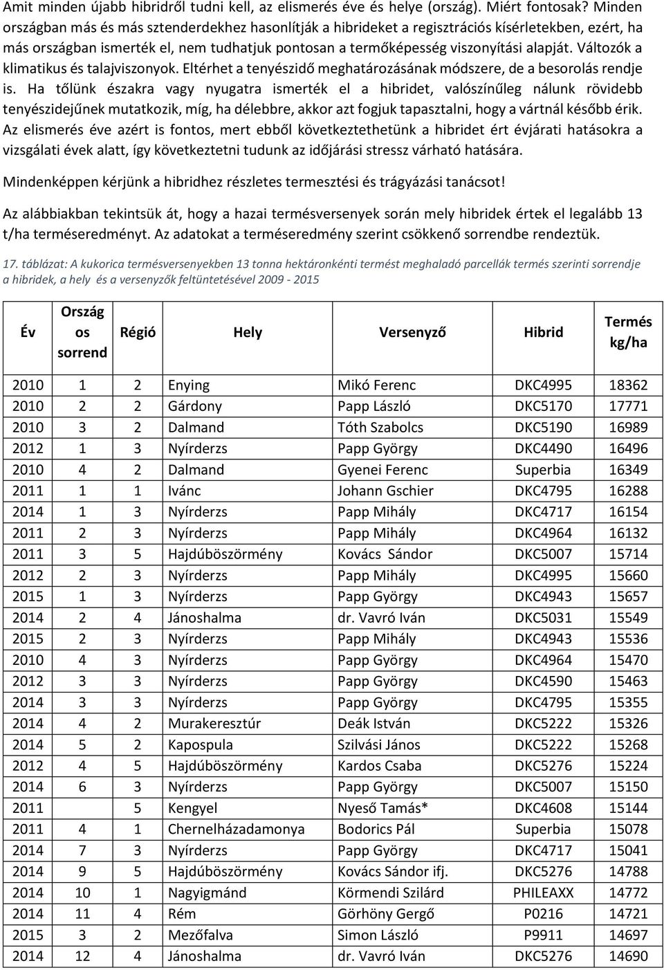 Változók a klimatikus és talajviszonyok. Eltérhet a tenyészidő meghatározásának módszere, de a besorolás rendje is.