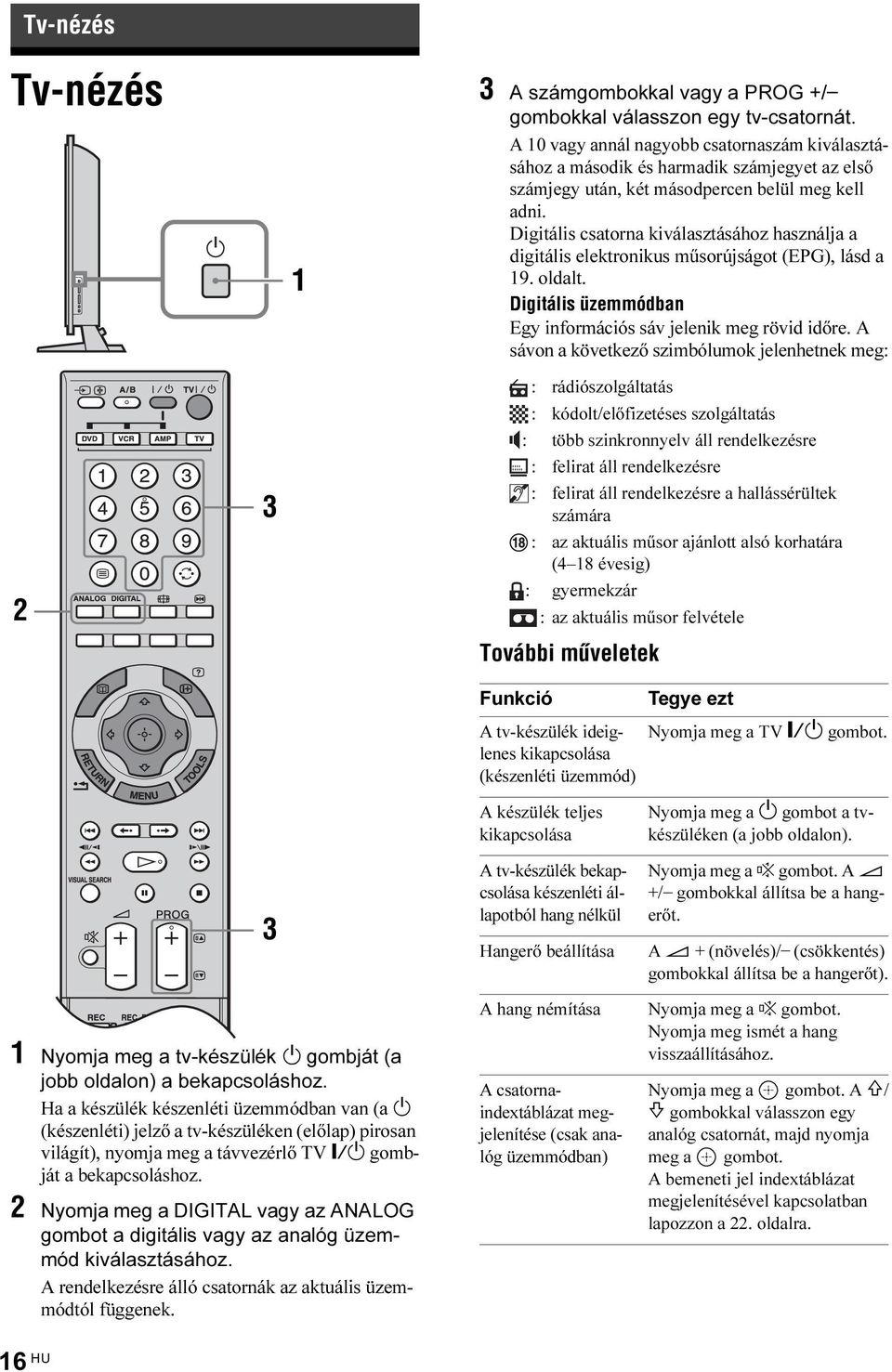 Digitális csatorna kiválasztásához használja a digitális elektronikus műsorújságot (EPG), lásd a 19. oldalt. Digitális üzemmódban Egy információs sáv jelenik meg rövid időre.