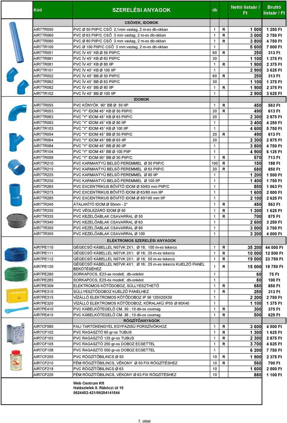 313 AIR7TR061 PVC ÍV 45 KB Ø 63 PIIP/C 30 1 100 1 375 AIR7TR081 PVC ÍV 45 KB Ø 80 IIP 1 R 1 900 2 375 AIR7TR101 PVC ÍV 45 KB Ø 100 IIP 1 2 900 3 625 AIR7TR052 PVC ÍV 45 BB Ø 50 PIIP/C 60 R 250 313