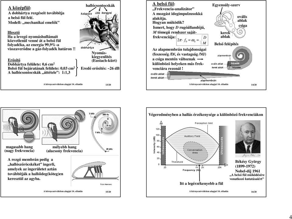 ! Erısítı Dobhártya felülete:,6 cm Belsı fül bejáratának felülete:,3 cm A hallócsontocskák áttétele : :,3 hallócsontocskák Nyomáskiegyenlítés (Eustach-kürt) Eredı erısítés: ~6 db A belsı fül: