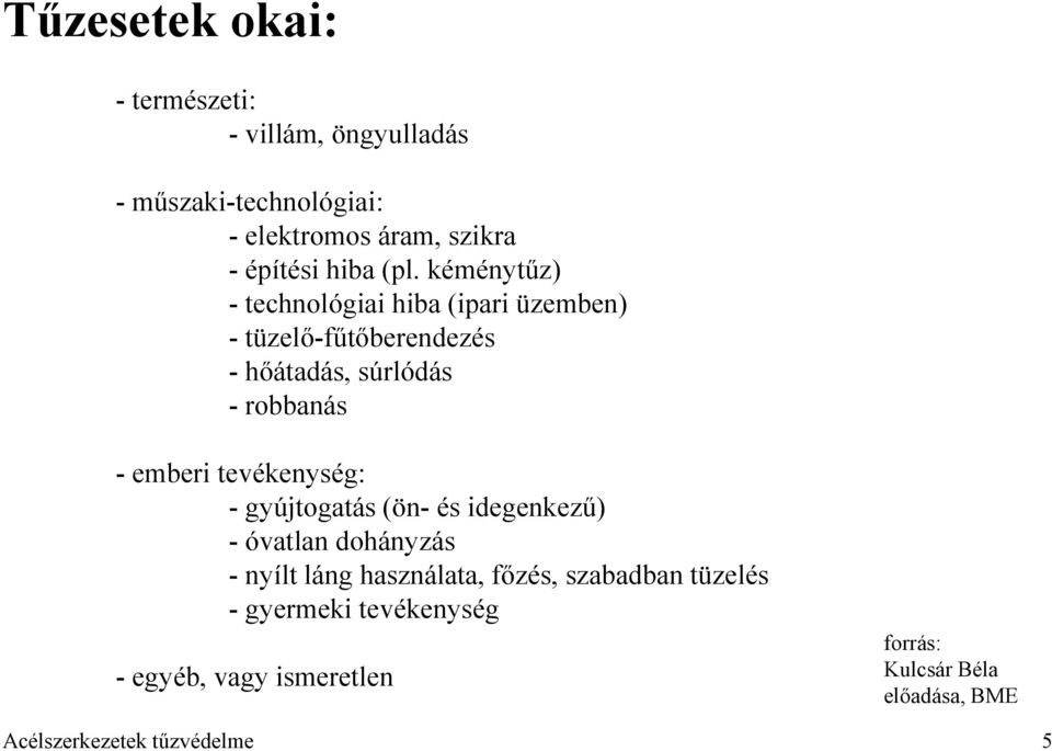 kéménytűz) - technológiai hiba (ipari üzemben) - tüzelő-fűtőberendezés - hőátadás, súrlódás - robbanás - emberi