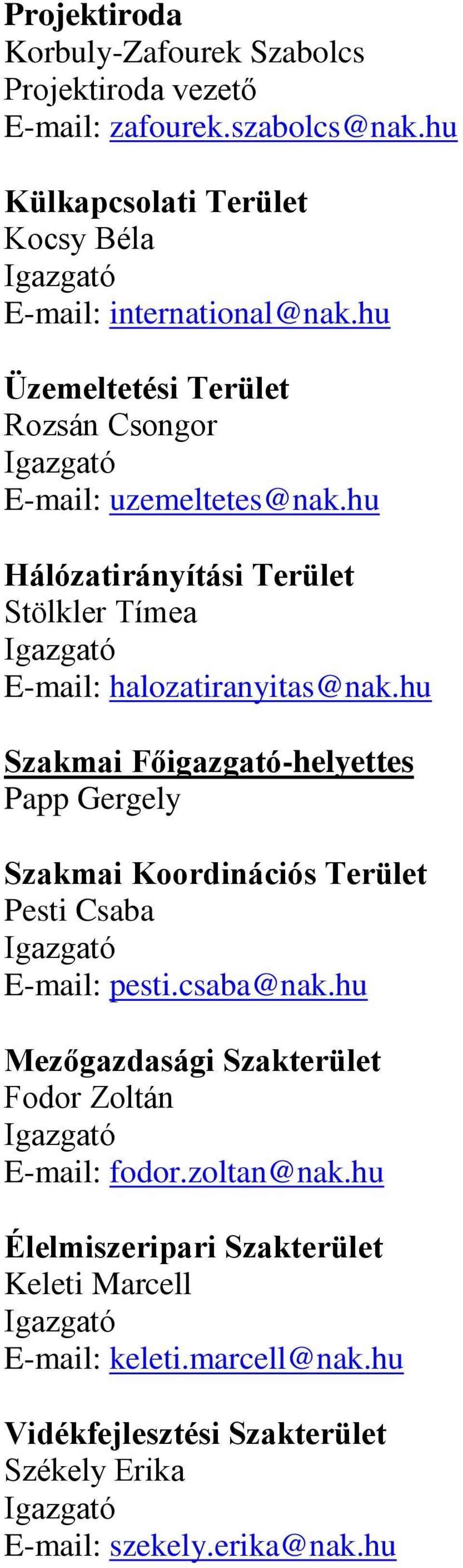 hu Szakmai Főigazgató-helyettes Papp Gergely Szakmai Koordinációs Terület Pesti Csaba E-mail: pesti.csaba@nak.