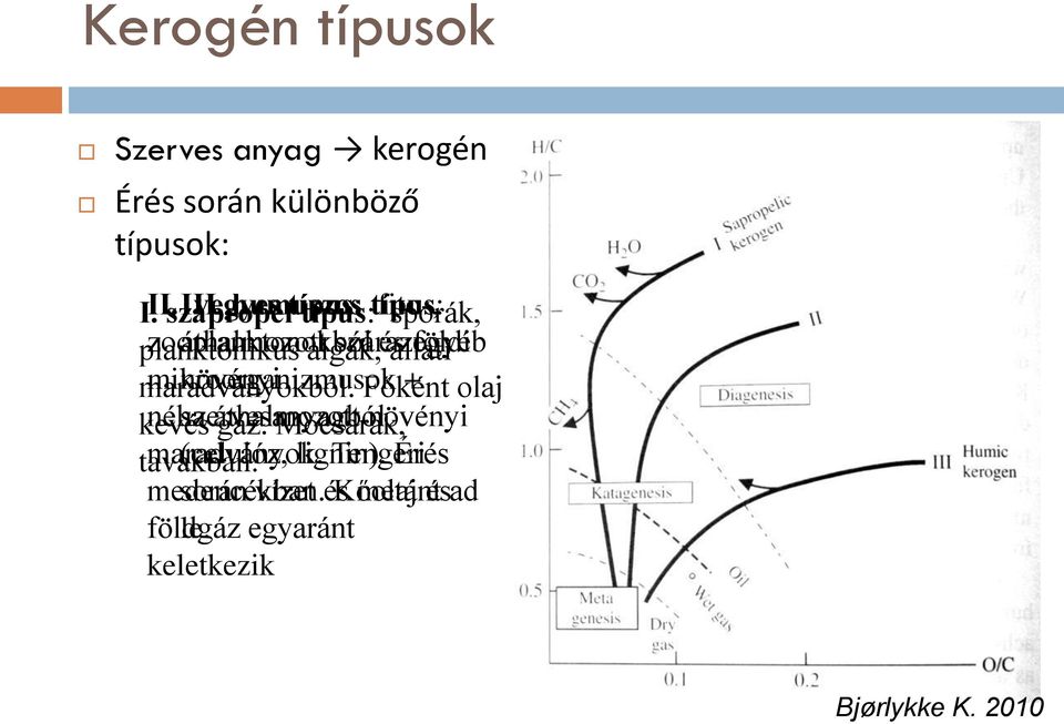 egyéb maradványokból. mikroorganizmusok növényi Főként + olaj kevés néha szervesanyagból áthalmozott gáz.