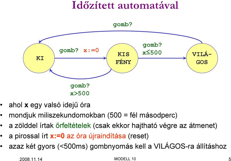 (csak ekkor hajtható végre az átmenet) a pirossal írt az óra újraindítása (reset)