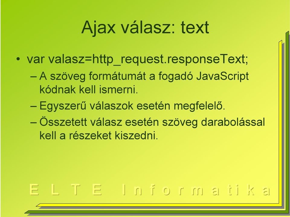 kódnak kell ismerni. Egyszerű válaszok esetén megfelelő.