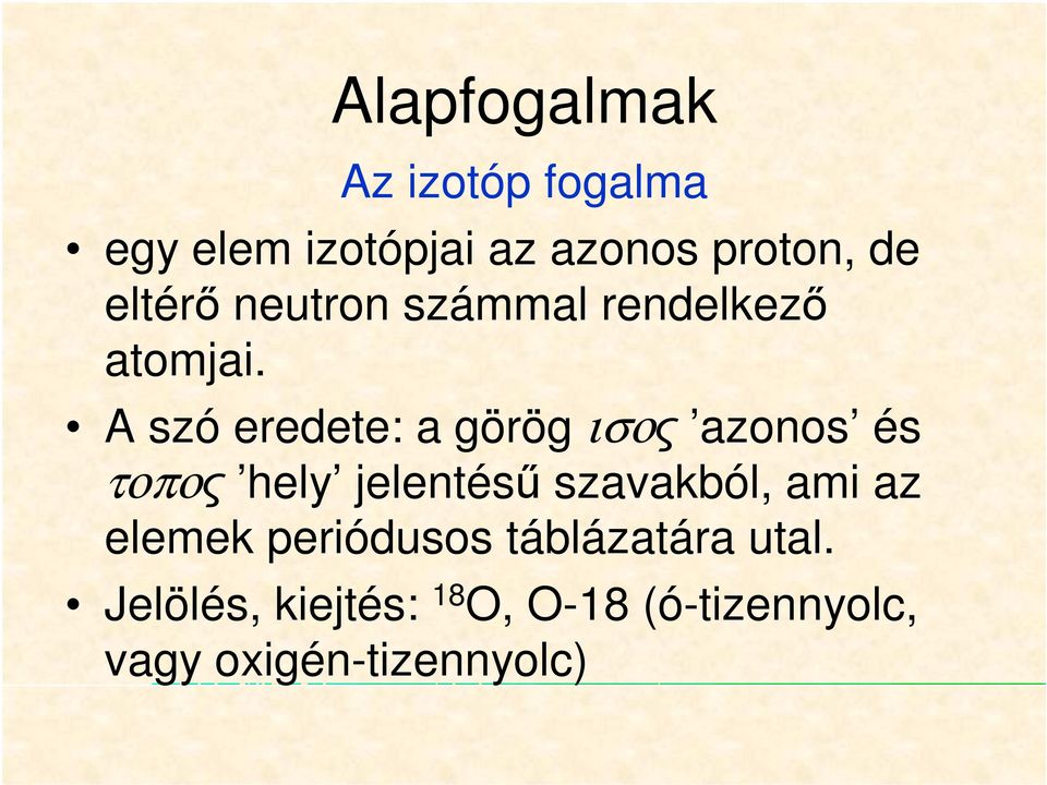 A szó eredete: a görög ισος azonos és τοπος hely jelentéső szavakból, ami