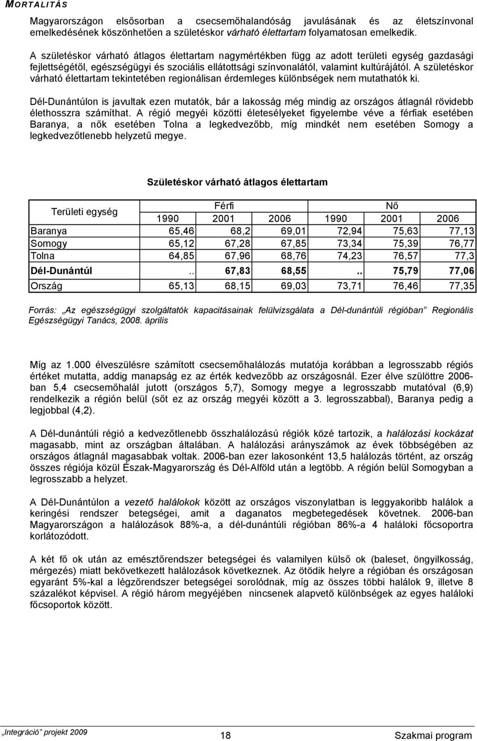 A születéskor várható élettartam tekintetében regionálisan érdemleges különbségek nem mutathatók ki.