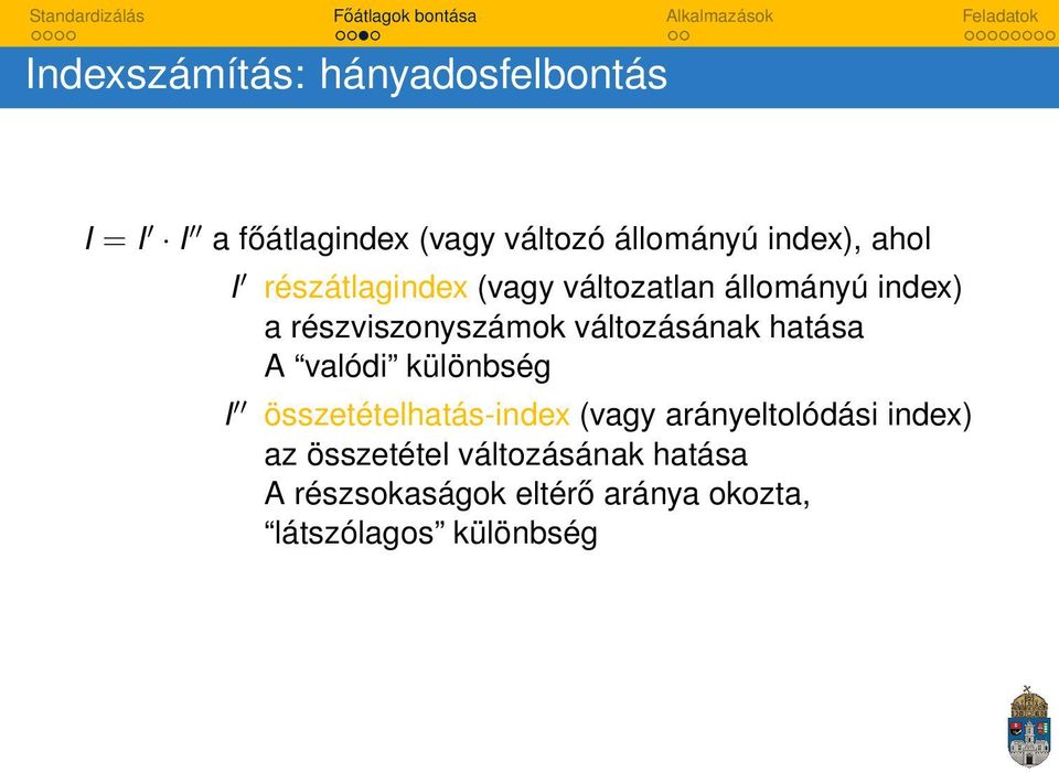 változásának hatása A valódi különbség I összetételhatás-index (vagy arányeltolódási