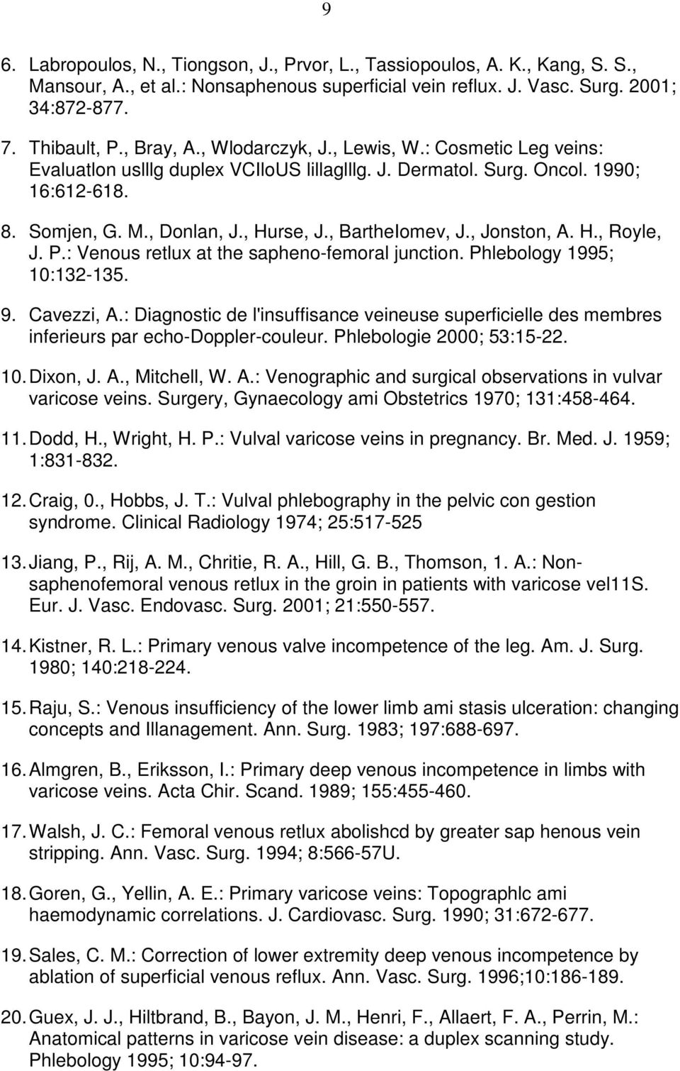 , Jonston, A. H., Royle, J. P.: Venous retlux at the sapheno-femoral junction. Phlebology 1995; 10:132-135. 9. Cavezzi, A.