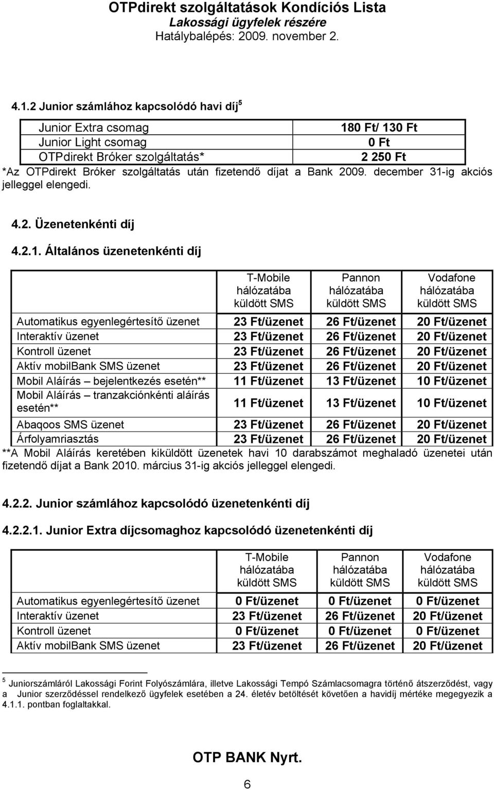 ig akciós jelleggel elengedi. 4.2. Üzenetenkénti díj 4.2.1.