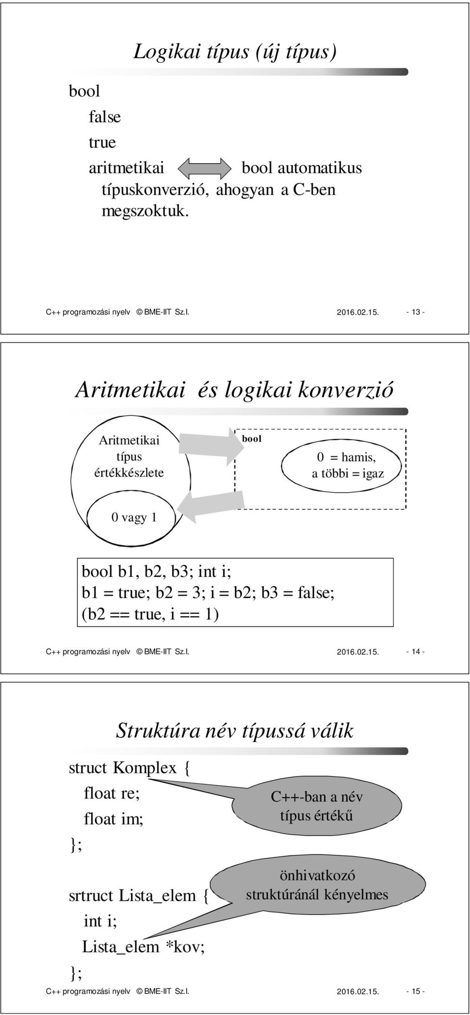 b2; b3 = false; (b2 == true, i == 1) C++ programozási nyelv BME-IIT Sz.I. 2016.02.15.