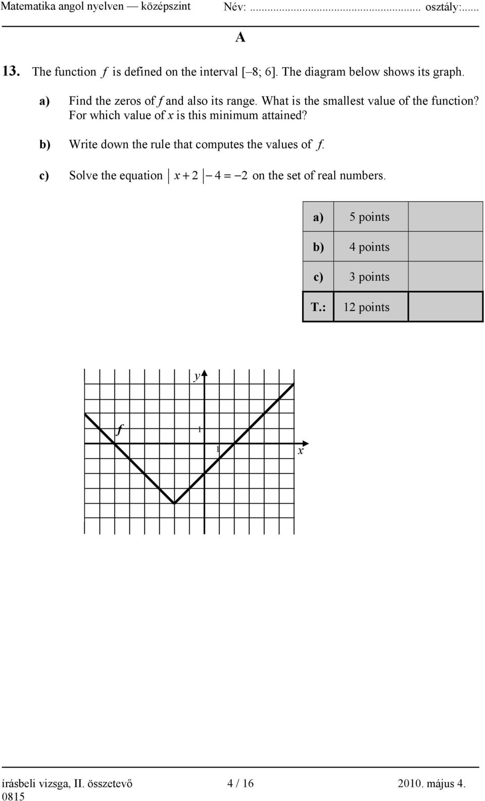 For which value of x is this minimum attained? b) Write down the rule that computes the values of f.