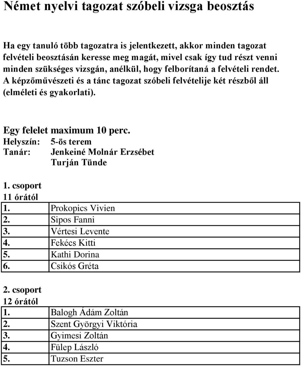 rendet. Helyszín: 5-ös terem Tanár: Jenkeiné Molnár Erzsébet Turján Tünde 1. Prokopics Vivien 2. Sipos Fanni 3. Vértesi Levente 4.