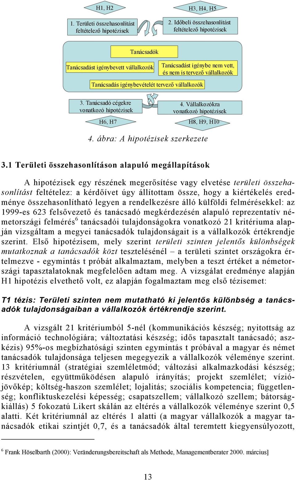 vállalkozók 3. Tanácsadó cégekre vonatkozó hipotézisek 4. Vállalkozókra vonatkozó hipotézisek H6, H7 H8, H9, H10 4. ábra: A hipotézisek szerkezete 3.