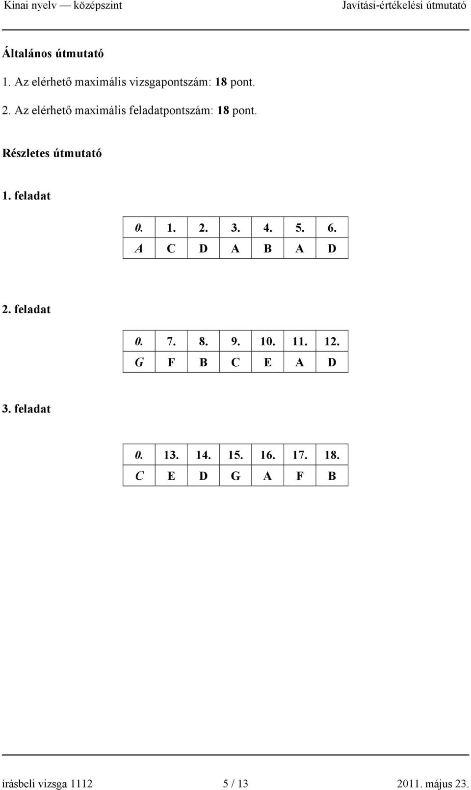 3. 4. 5. 6. A C D A B A D 2. feladat 0. 7. 8. 9. 10. 11. 12. G F B C E A D 3.