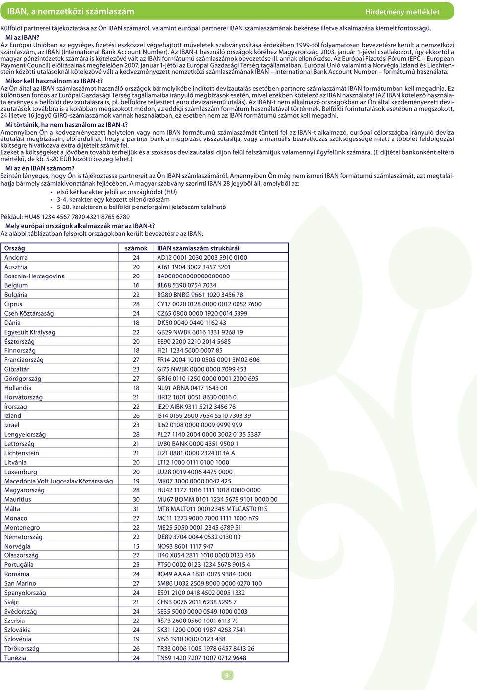 Az Európai Unióban az egységes fizetési eszközzel végrehajtott műveletek szabványosítása érdekében 999-től folyamatosan bevezetésre került a nemzetközi számlaszám, az IBAN (International Bank Account