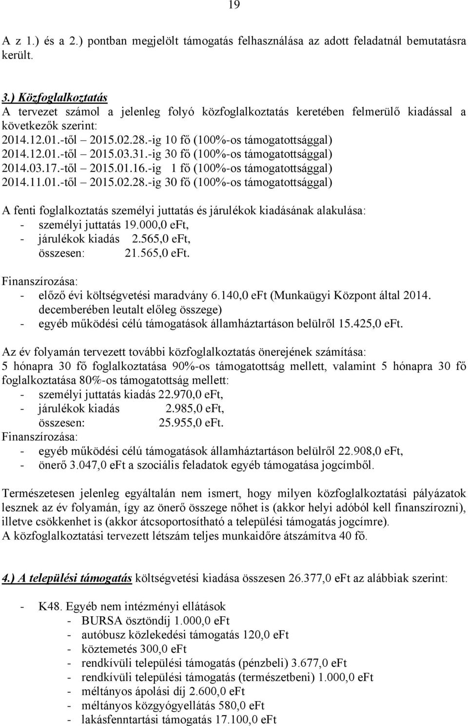 31.-ig 30 fő (100%-os támogatottsággal) 2014.03.17.-től 2015.01.16.-ig 1 fő (100%-os támogatottsággal) 2014.11.01.-től 2015.02.28.