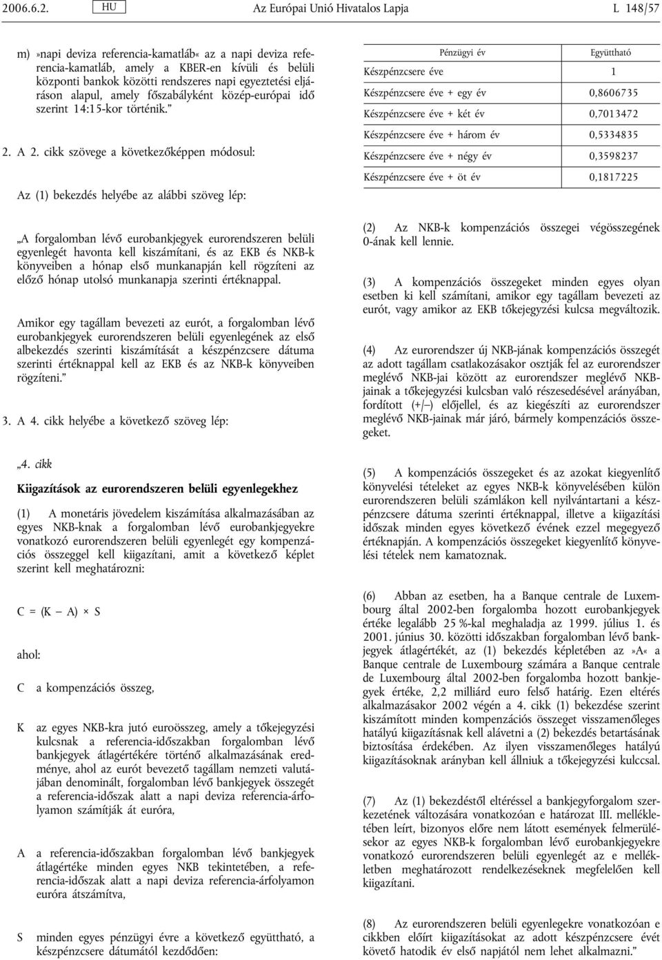 cikk szövege a következőképpen módosul: Az (1) bekezdés helyébe az alábbi szöveg lép: A forgalomban lévő eurobankjegyek eurorendszeren belüli egyenlegét havonta kell kiszámítani, és az EKB és NKB-k