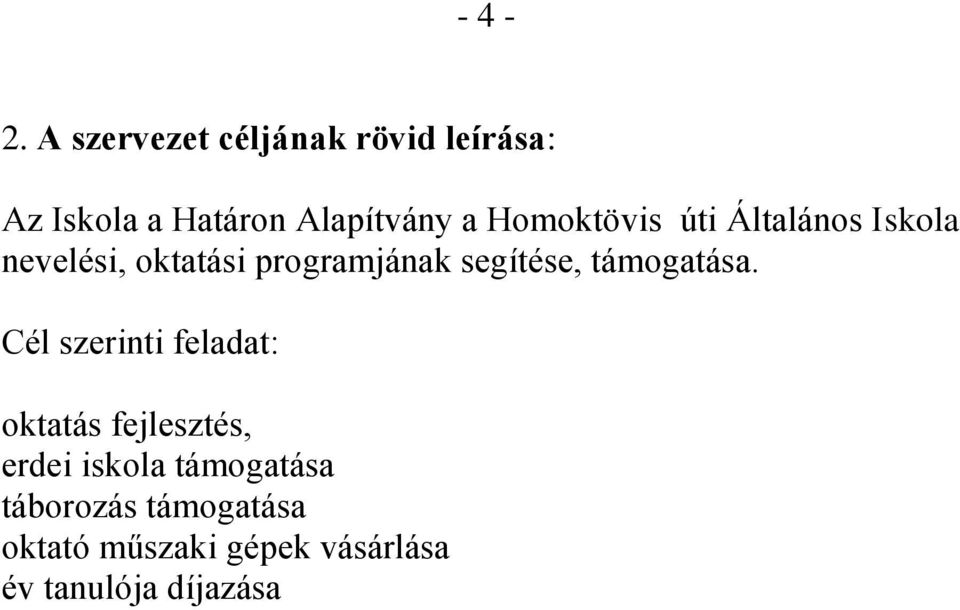 Homoktövis úti Általános Iskola nevelési, oktatási programjának segítése,