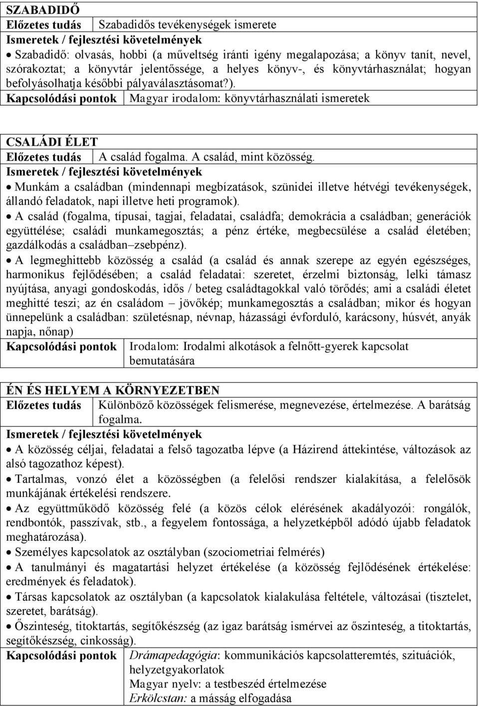 Munkám a családban (mindennapi megbízatások, szünidei illetve hétvégi tevékenységek, állandó feladatok, napi illetve heti programok).