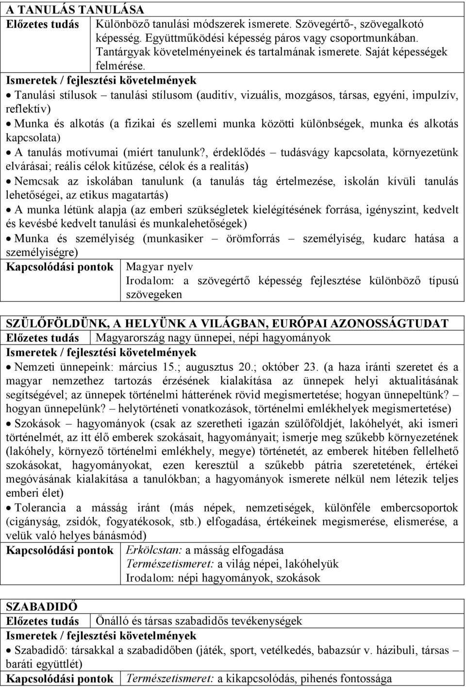 Tanulási stílusok tanulási stílusom (auditív, vizuális, mozgásos, társas, egyéni, impulzív, reflektív) Munka és alkotás (a fizikai és szellemi munka közötti különbségek, munka és alkotás kapcsolata)