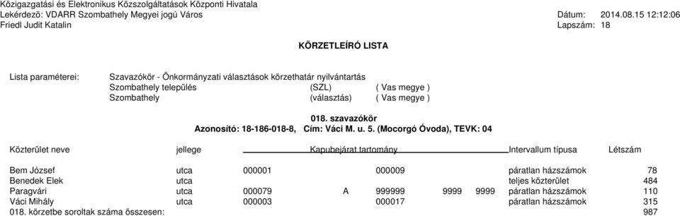 utca teljes közterület 484 Paragvári utca 000079 A 999999 9999 9999 páratlan házszámok 110