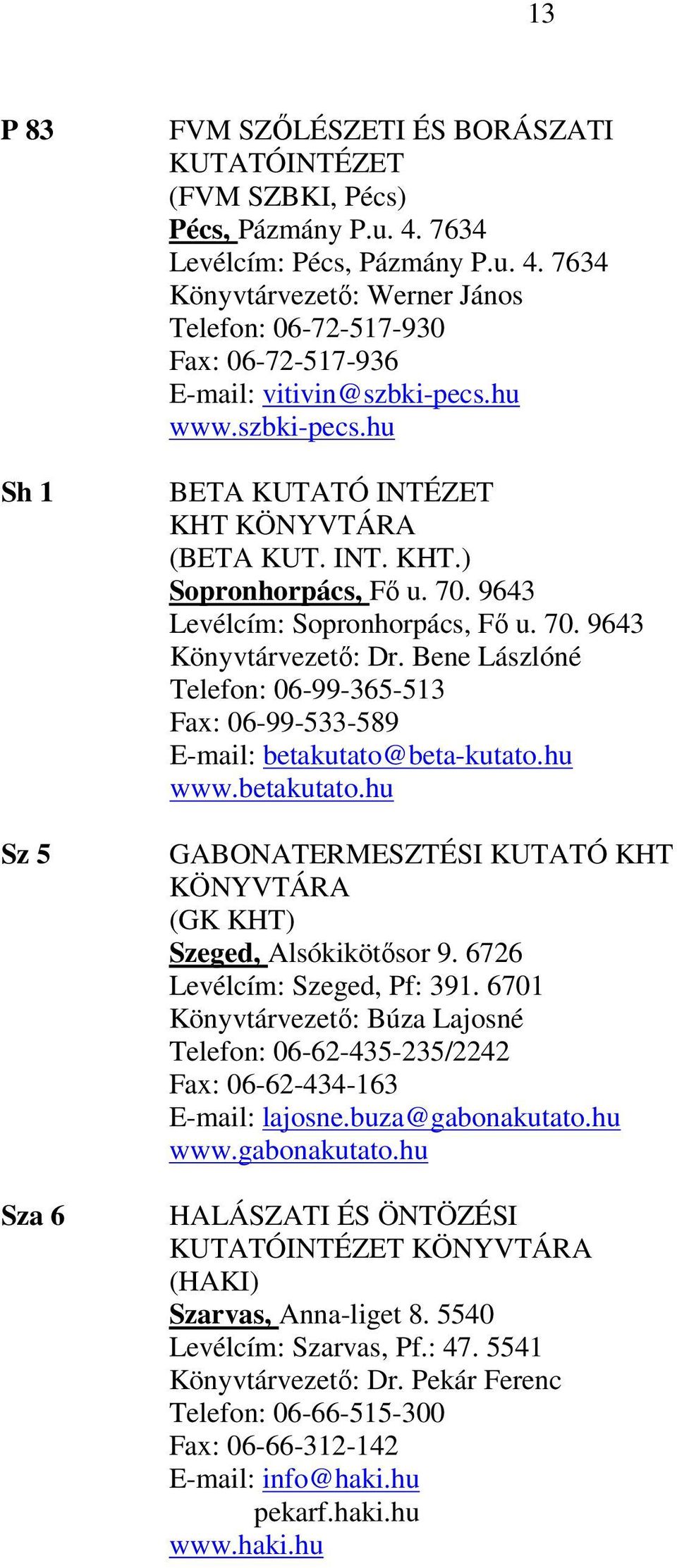 INT. KHT.) Sopronhorpács, Fő u. 70. 9643 Levélcím: Sopronhorpács, Fő u. 70. 9643 Könyvtárvezető: Dr. Bene Lászlóné Telefon: 06-99-365-513 Fax: 06-99-533-589 E-mail: betakutato@beta-kutato.hu www.