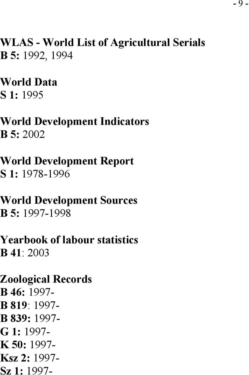 Development Sources B 5: 1997-1998 Yearbook of labour statistics B 41: 2003