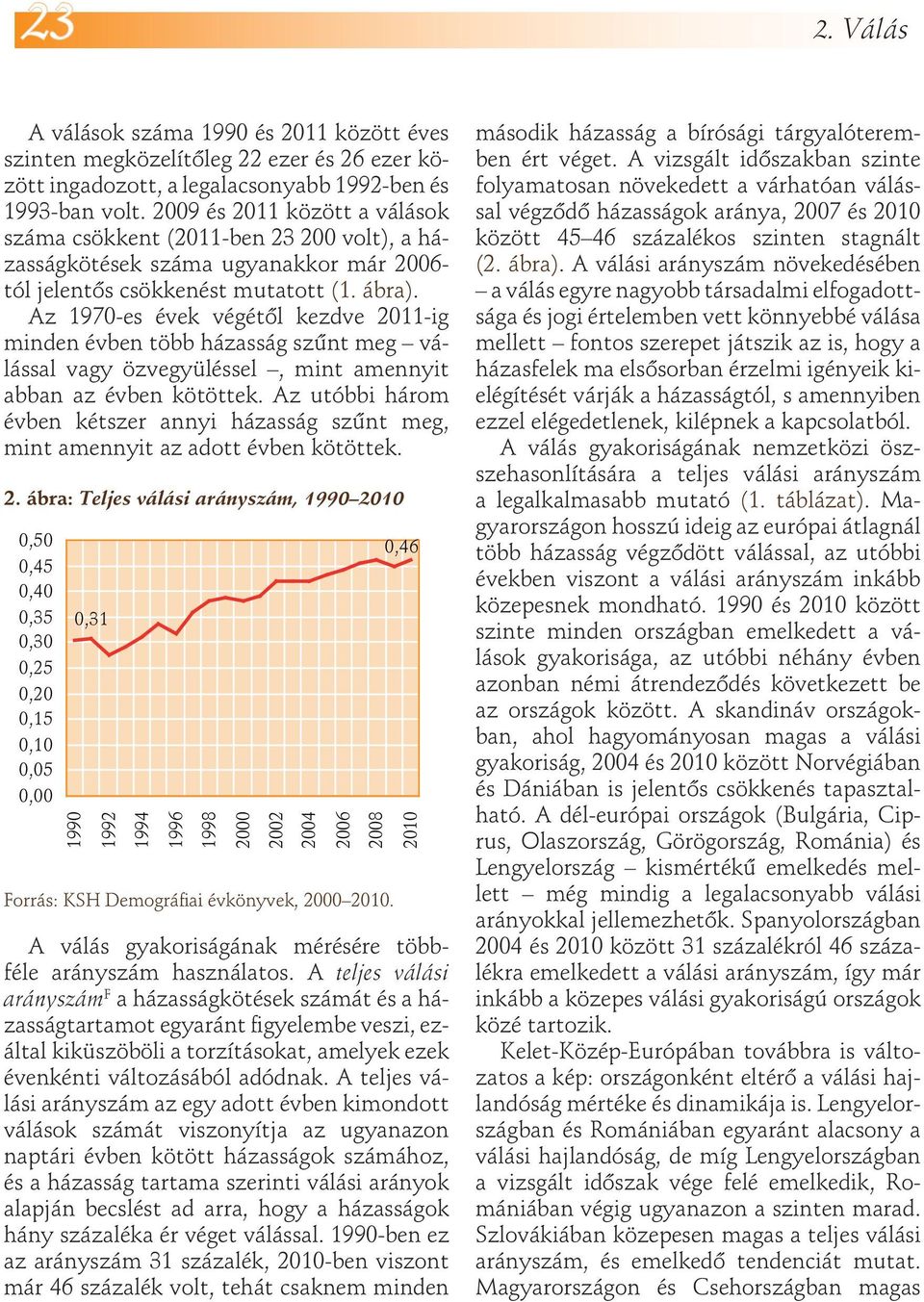 2009 és 2011 között a válások száma csökkent (2011-ben 23 200 volt), a házasságkötések száma ugyanakkor már 2006- tól jelentős csökkenést mutatott (1. ábra).