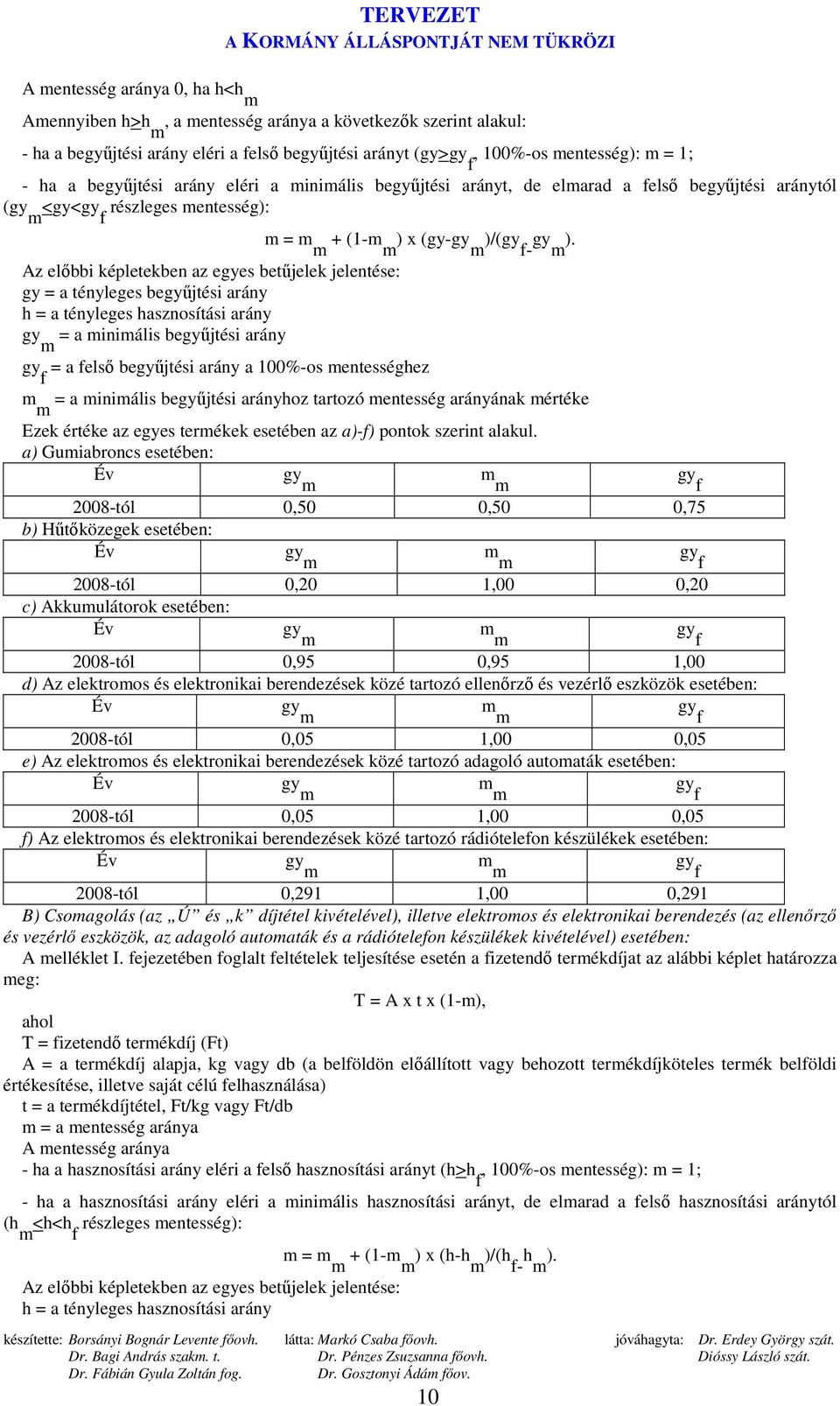 begyőjtési arány h = a tényleges hasznosítási arány gy m = a minimális begyőjtési arány m = + (1- ) x (gy-gy m )/(gy f- gy m ).